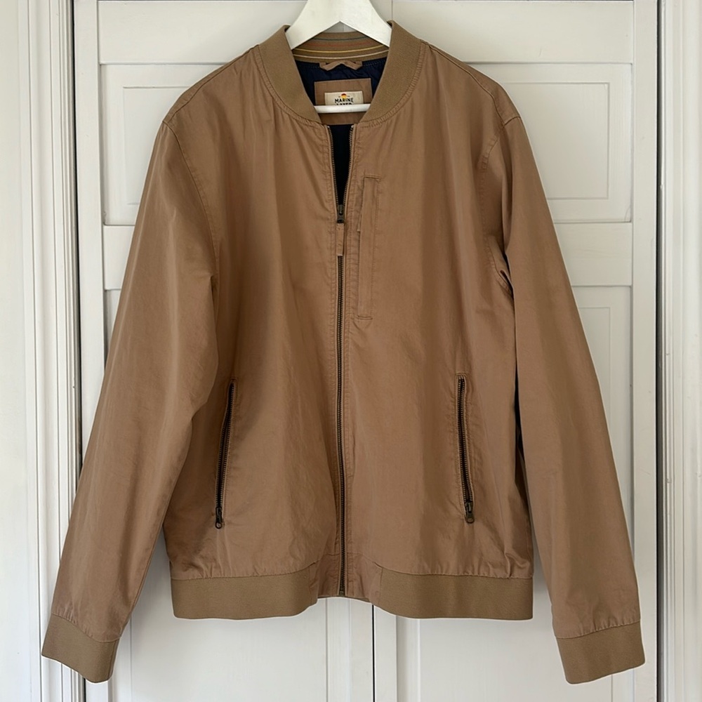 Marine Layer Rossland Waxed Canvas Bomber Jacket Khaki Large